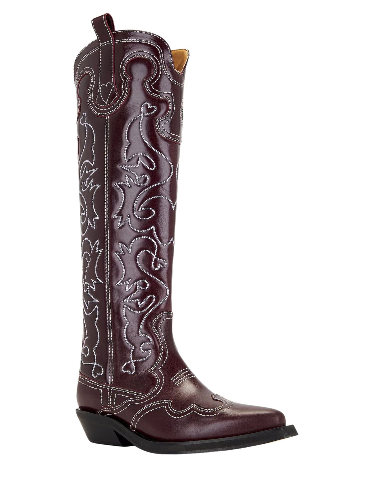 Western Knee High Embroidered Boot / Burgundy Womens GANNI 